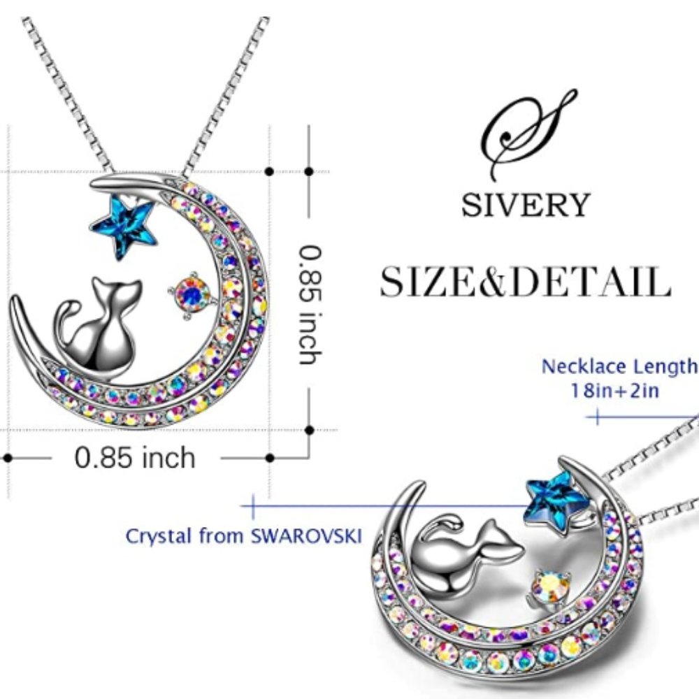 Cat on Moon Necklace Pendant with Swarovski - Picture 5 of 5